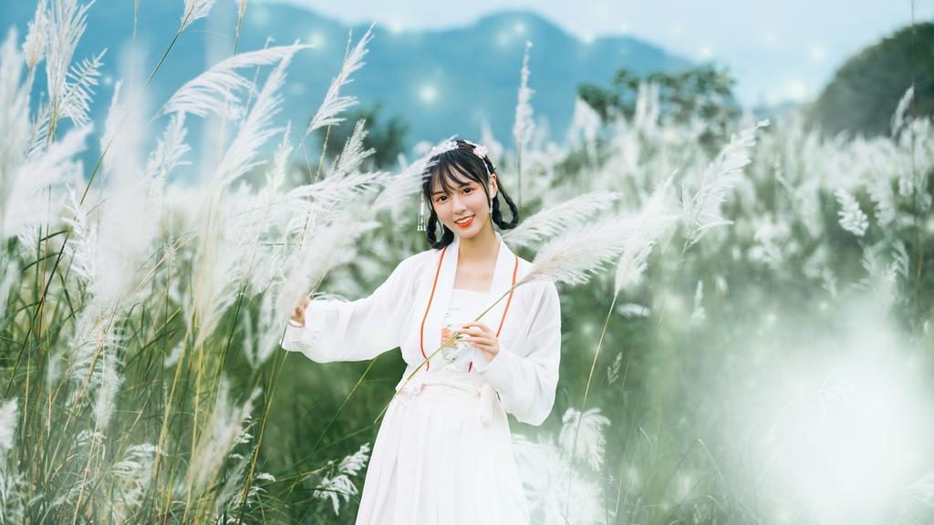 清纯古风美人芦苇荡里养眼汉服图片