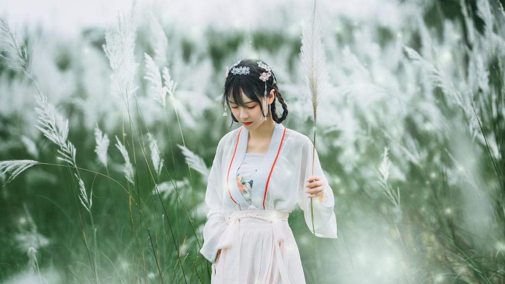 清纯古风美人芦苇荡里养眼汉服图片