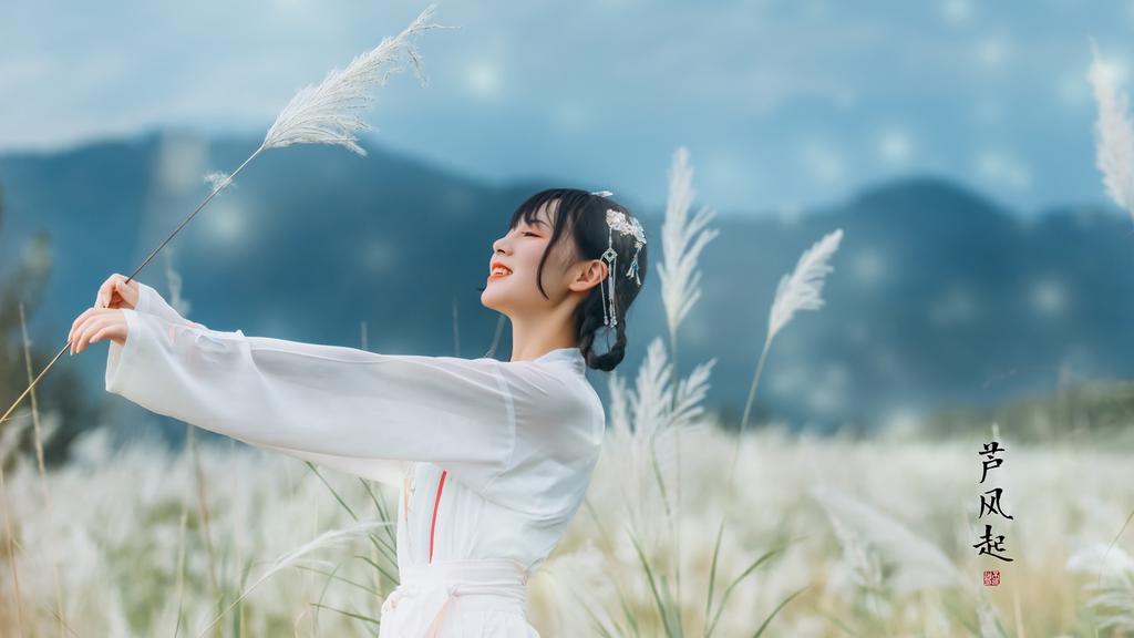 清纯古风美人芦苇荡里养眼汉服图片