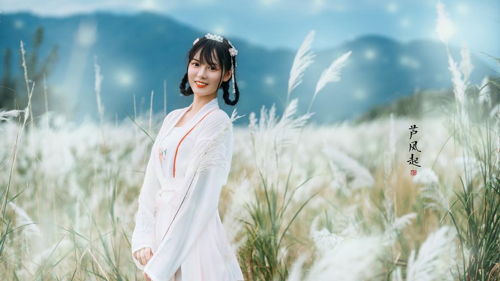 清纯古风美人芦苇荡里养眼汉服图片