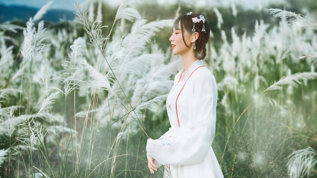 清纯古风美人芦苇荡里养眼汉服图片