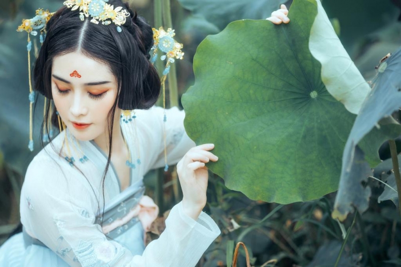 古典汉服美人冰清玉洁荷塘写真
