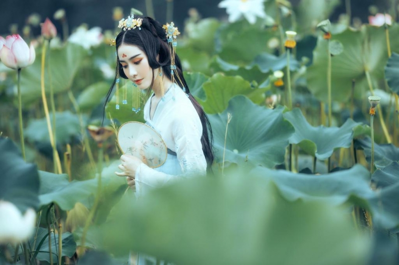 古典汉服美人冰清玉洁荷塘写真