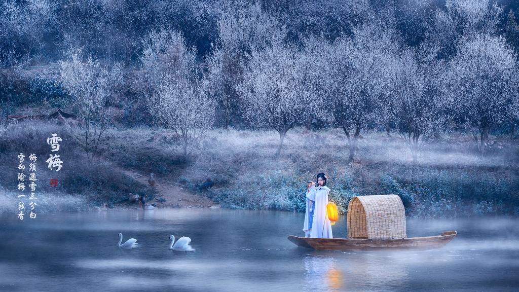 白衣古装美女漫天白雪唯美写真