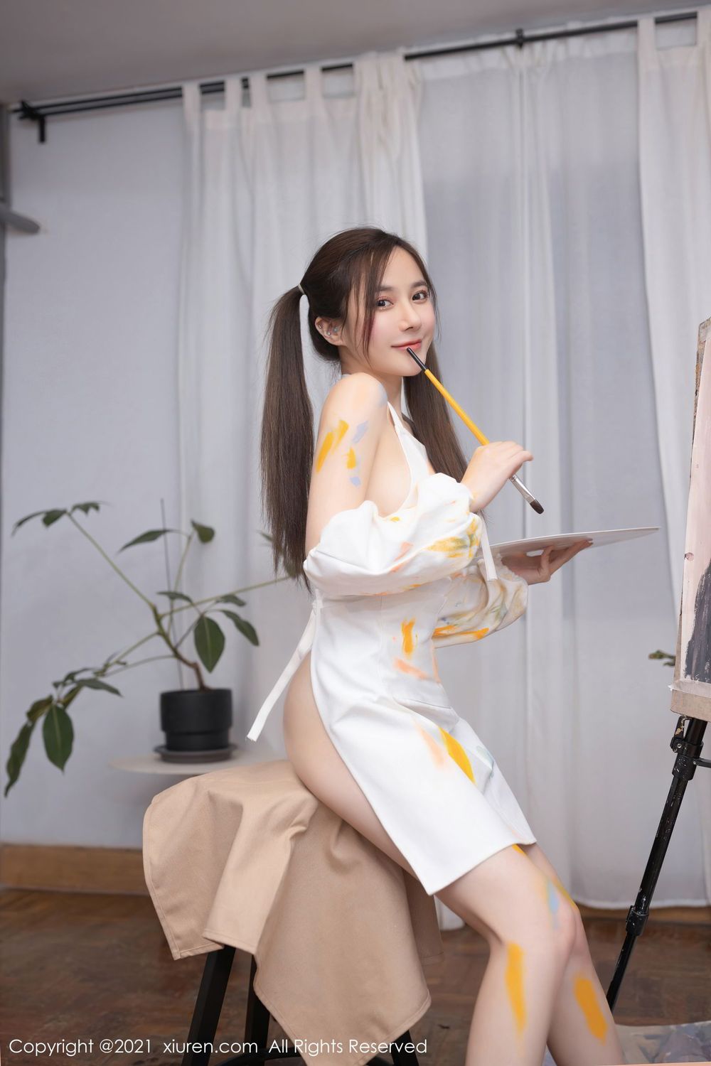 [XiuRen秀人网] 美女模特鱼子酱Fish - 双马尾画室主题性感写真 No.3048