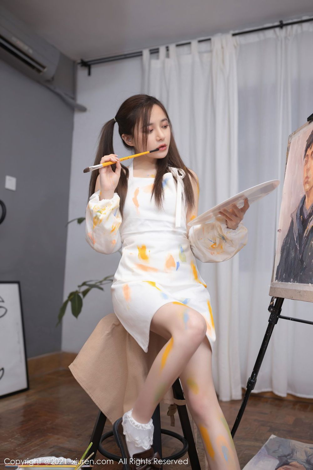 [XiuRen秀人网] 美女模特鱼子酱Fish - 双马尾画室主题性感写真 No.3048