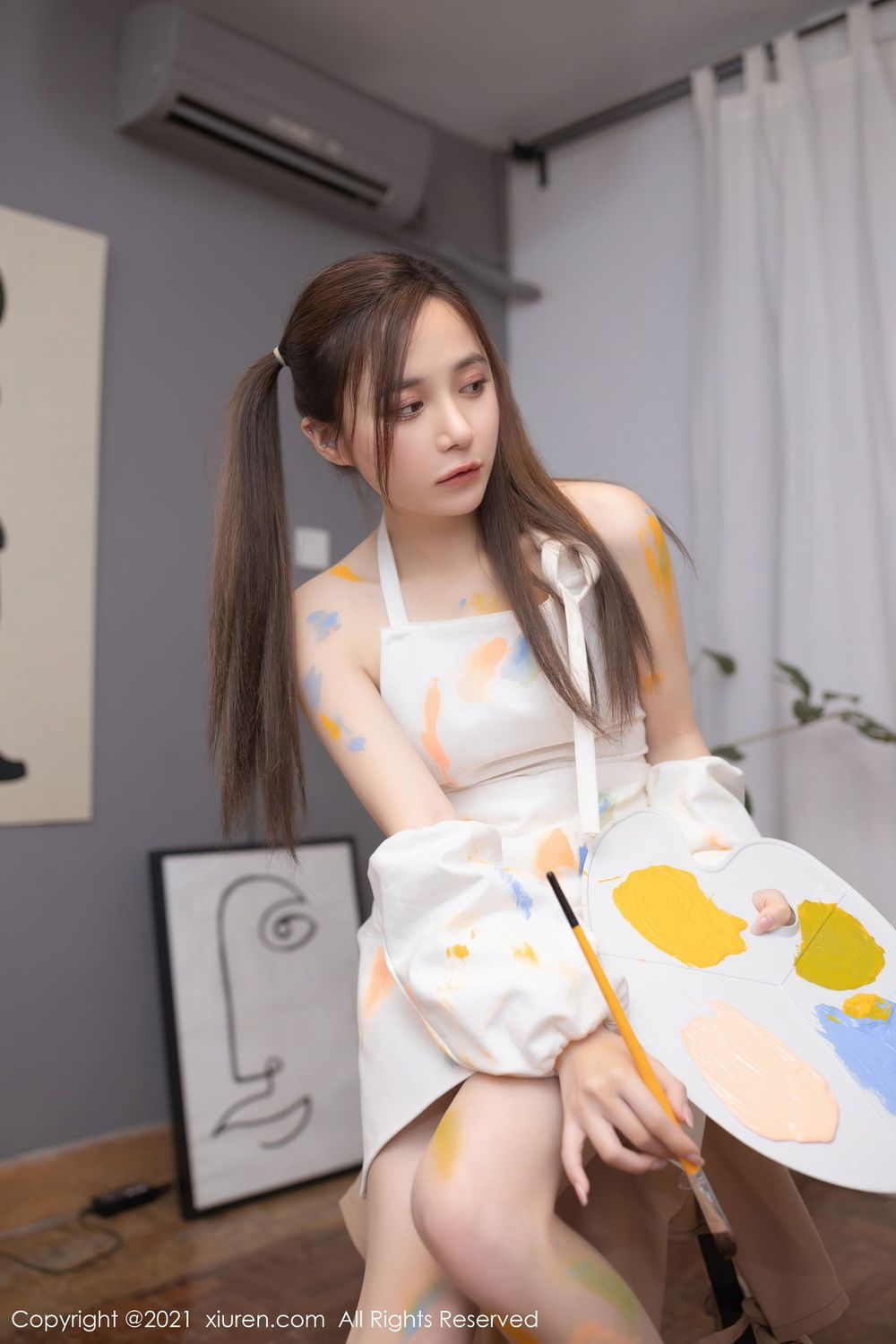 [XiuRen秀人网] 美女模特鱼子酱Fish - 双马尾画室主题性感写真 No.3048