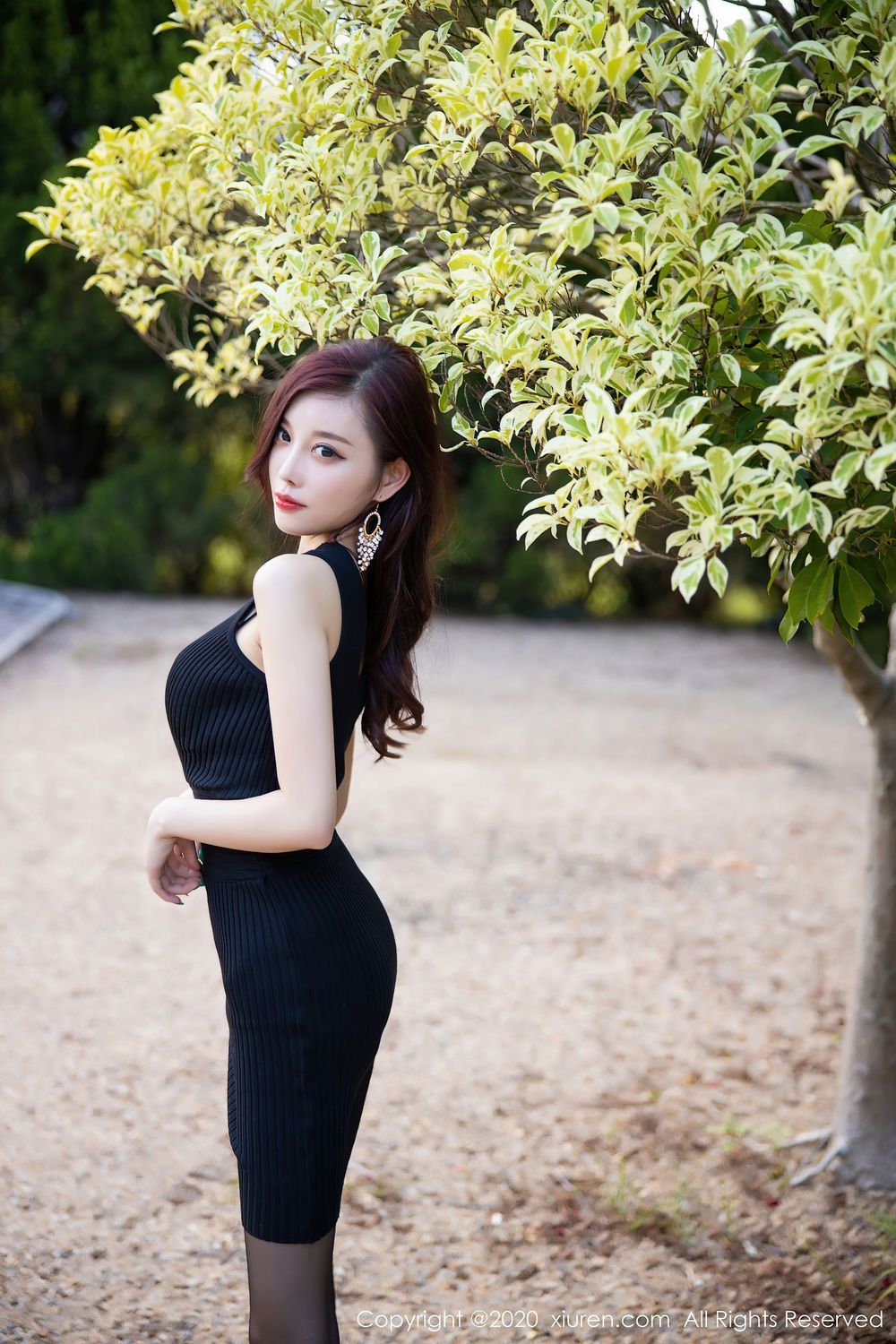 [XiuRen秀人网] 性感女神杨晨晨sugar - 黑丝美腿与黑色吊裙松林拍摄 No.2648