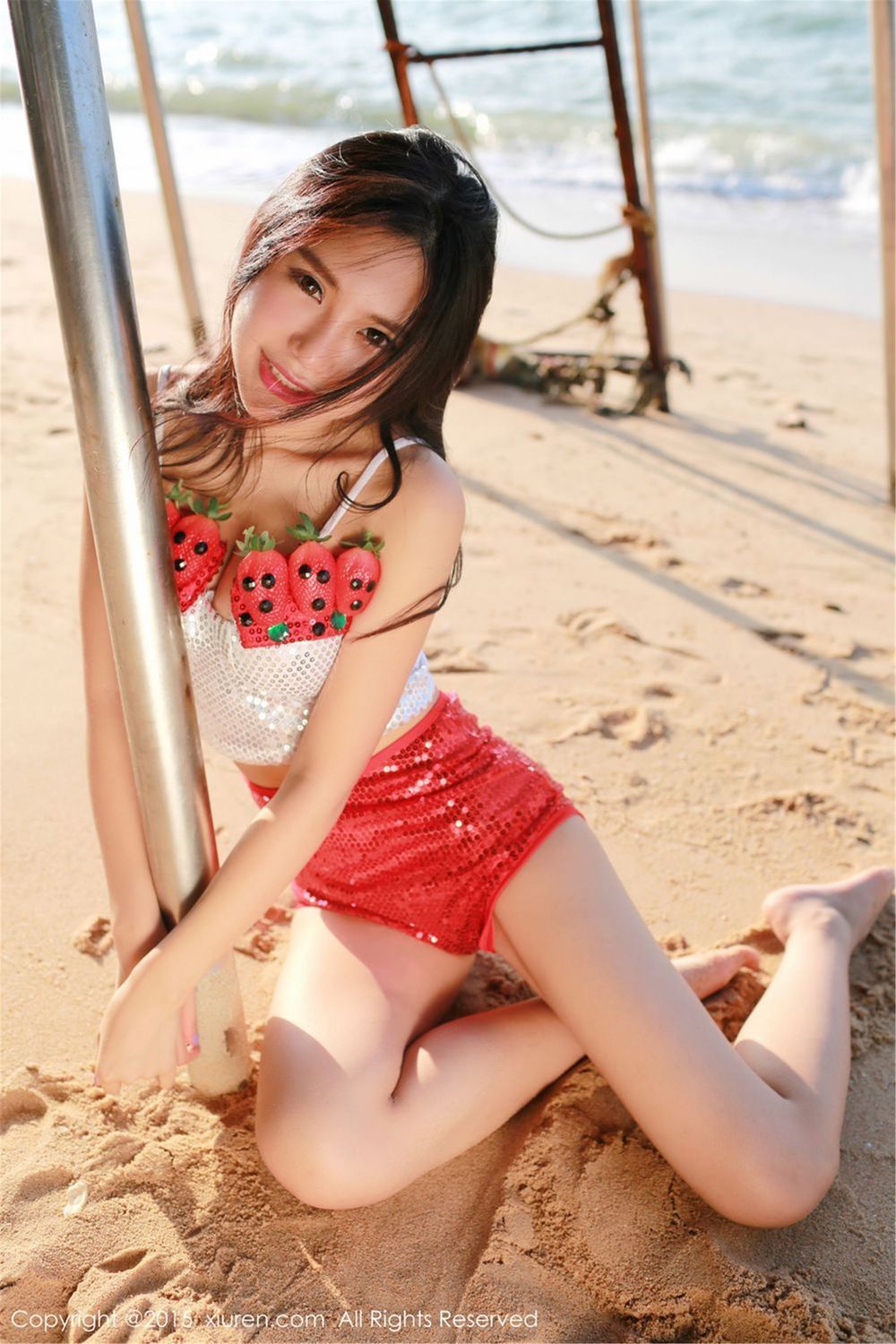 [XiuRen秀人网] 美女模特绮里嘉ula - 红色连体服饰沙滩内衣泰国旅拍 No.267
