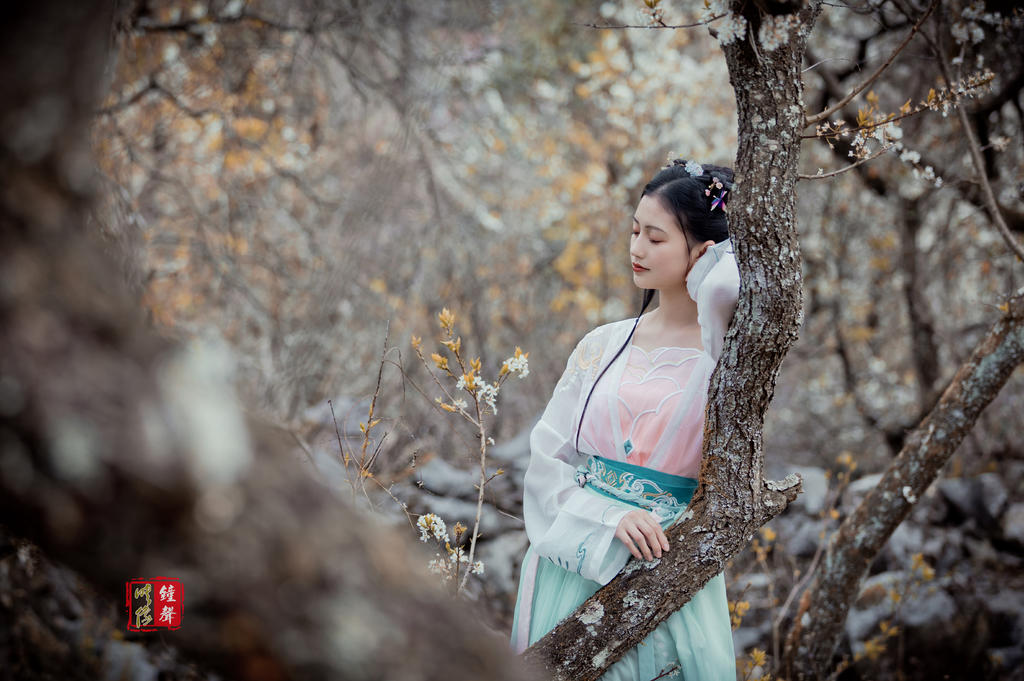 古装美女樱花树下唯美浪漫写真