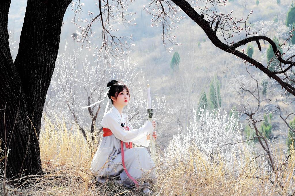汉服美女樱花树下唯美古风摄影