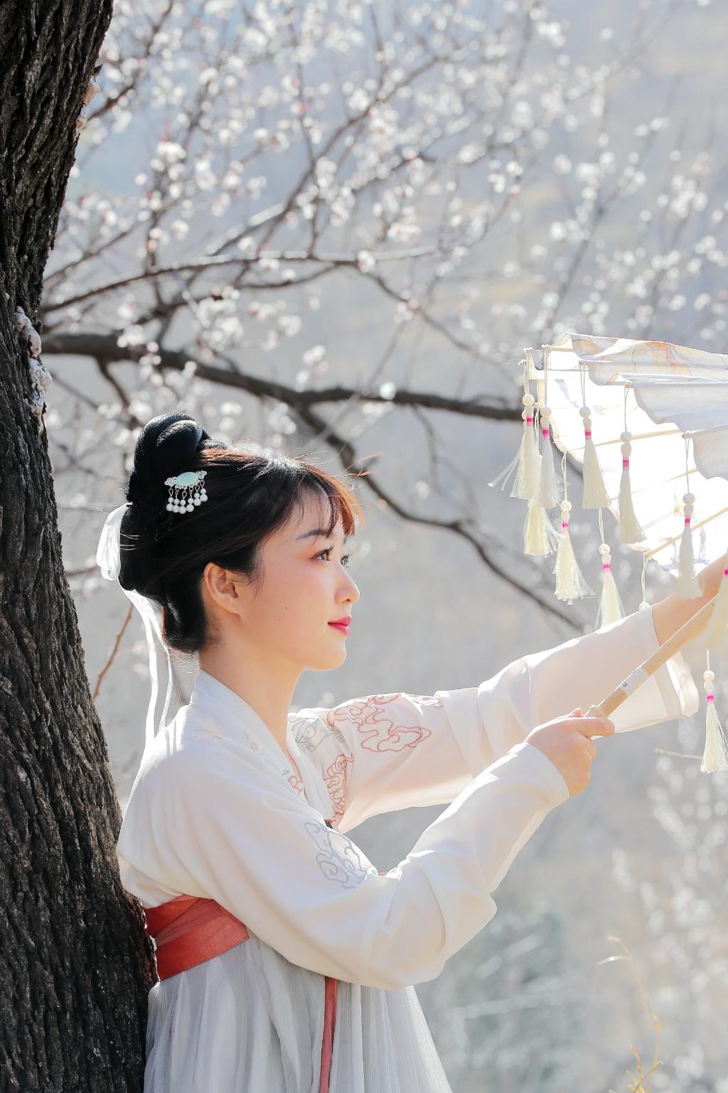 汉服美女樱花树下唯美古风摄影