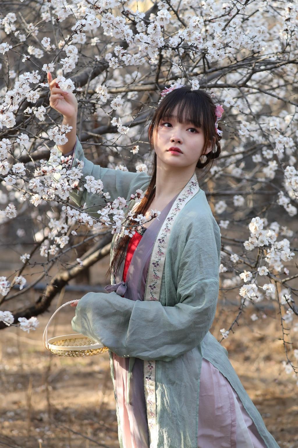 汉服美女桃花树下唯美浪漫图片