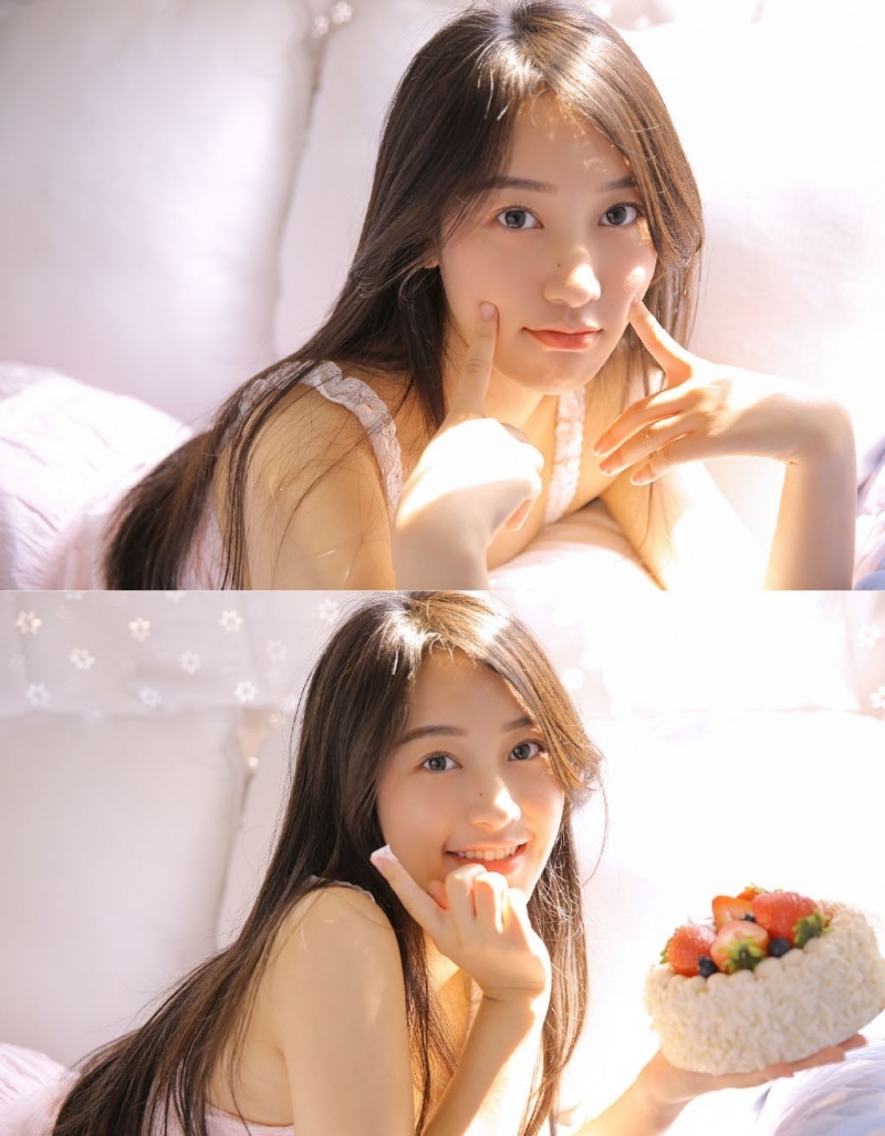 黑长直发气质女神吊带香肩图片