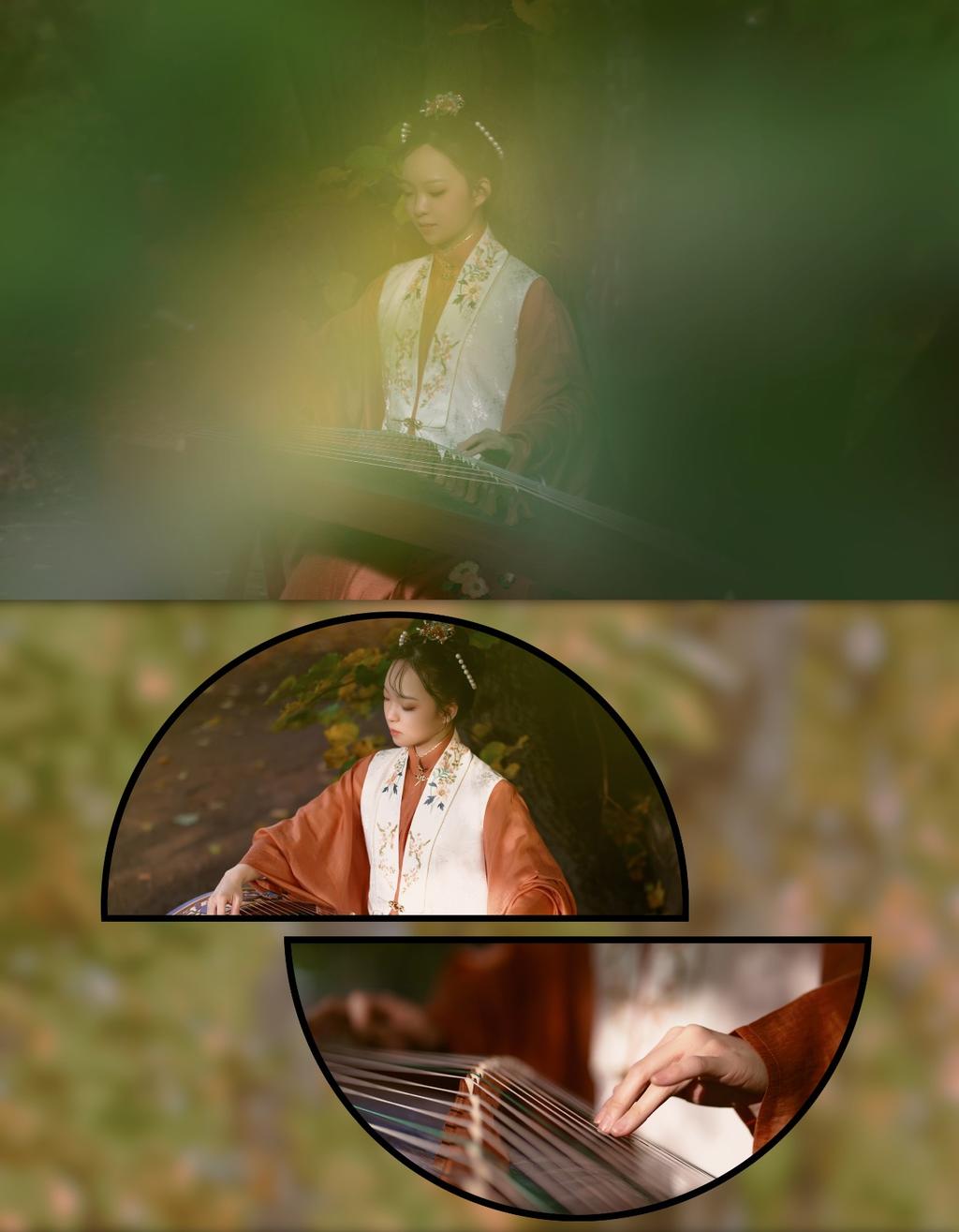 弹古筝的汉服美女翩翩起舞图片