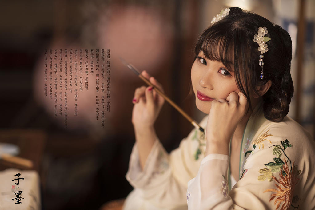 名门闺秀提笔赋诗唯美古风摄影