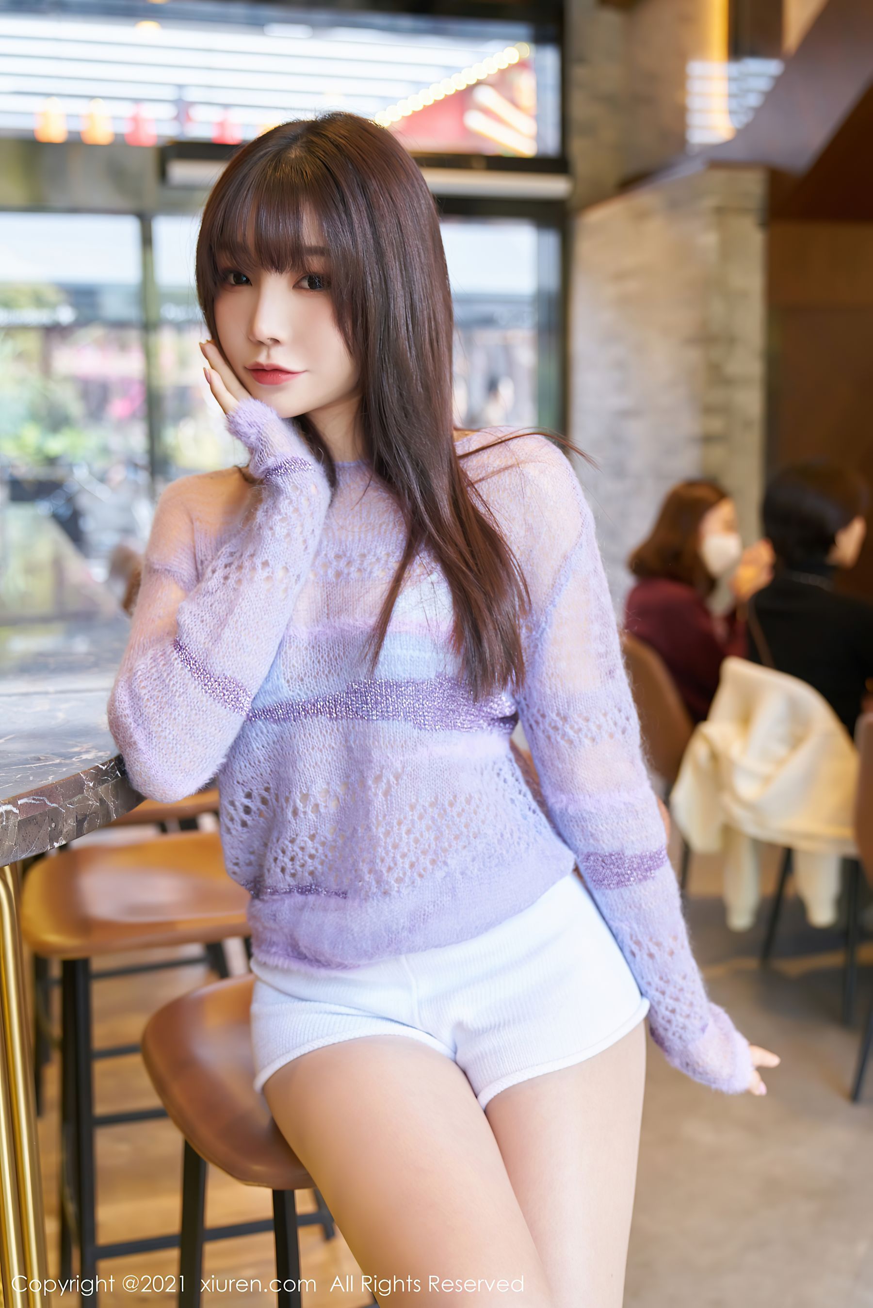 [秀人XIUREN] No.3058 芝芝Booty - 紫色的毛绒镂空内衣