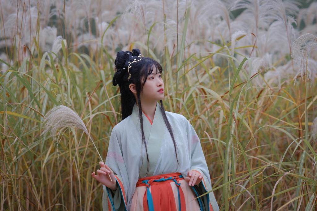 汉服少女芦苇丛中唯美古风摄影