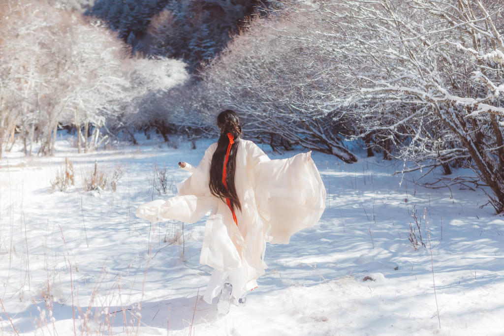 雪地里的汉服美女清新脱俗图片