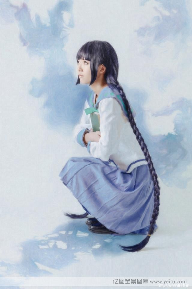 长发清纯学生妹cosplay书生气十足