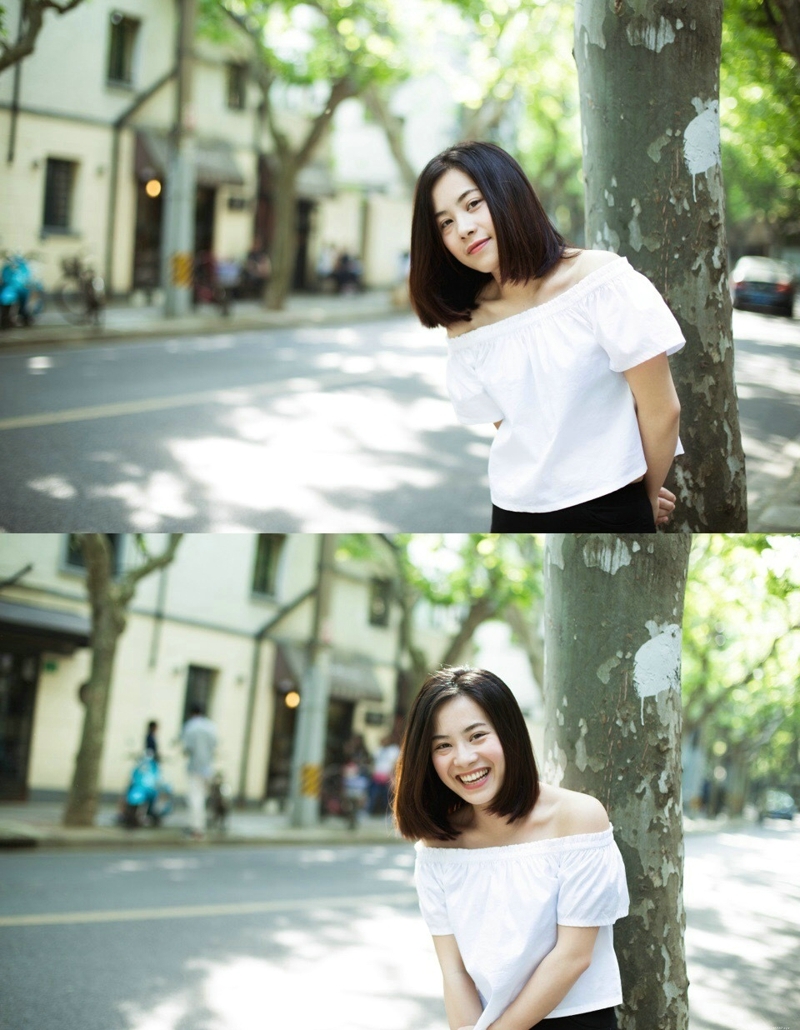 气质一字肩美女户外清新漂亮写真